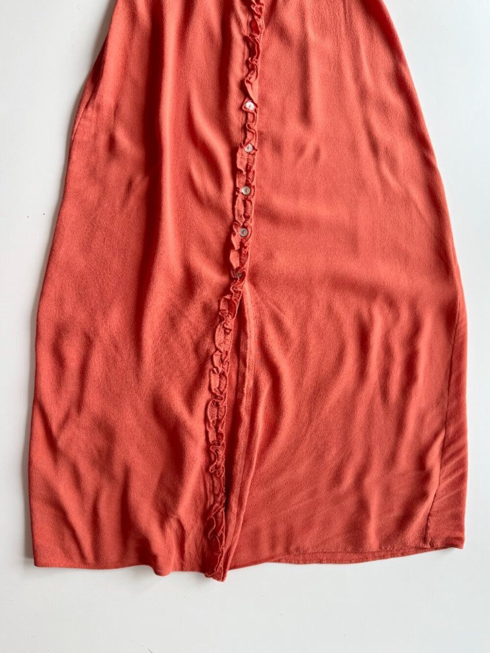 Aritzia WILFRED Heartthrob Sinopia Orange Crepe Ruffle Trim Midi Dress, Size 2 - Picture 8 of 15